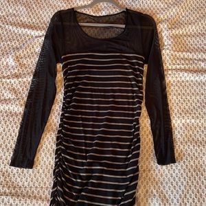 Mesh and stripe ruched dress